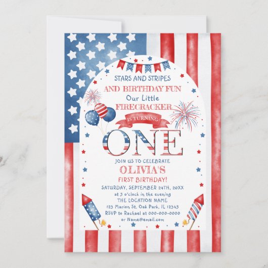 BEWERKBAAR 4 juli Verjaardag Uitnodiging (Voorkant)