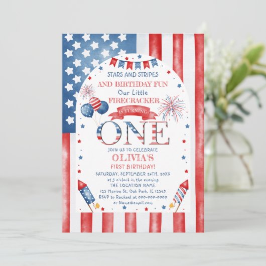 BEWERKBAAR 4 juli Verjaardag Uitnodiging (Staand voorkant)