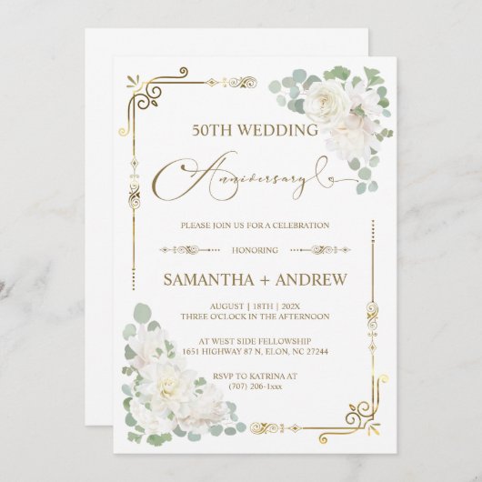 Bewerkbaar 50e bruiloft Jubileum Kaart (Voorkant / Achterkant)