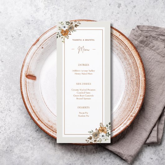 Bewerkbaar Aangepaste Bloemen Thanksgiving Menu Sj