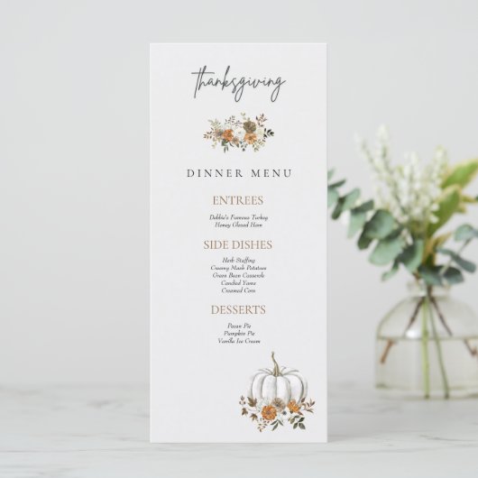 Bewerkbaar Aangepaste Bloemen Thanksgiving Menu Sj (Staand voorkant)