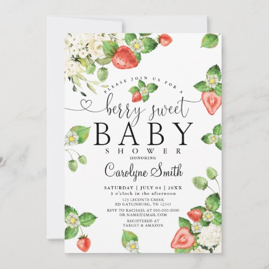 Bewerkbaar aardbeienbessen zoet Baby shower Kaart (Voorkant)