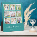 Bewerkbaar achtergrondkleur foto collage script fotoplaat<br><div class="desc">Fotoplaat met 9 vierkante foto's in een rasterindeling,  elk met een witte rand eromheen tegen een bewerkbare achtergrondkleur (klik op "aanpassen" om de achtergrondkleur te wijzigen). U kunt ook uw familienaam toevoegen in een stijlvol kalligrafisch lettertype en het oprichtingsjaar. Ideaal voor huwelijkscadeaus,  gezinsbezittingen,  enz.</div>