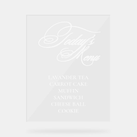 Bewerkbaar acryl voedsel menu teken acryl bord (Voorkant)