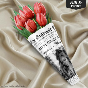 Bewerkbaar Afstuderen Krant Bloemenboeket Inpakpapier Vel