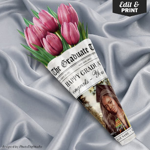 Bewerkbaar Afstuderen Krant Bloemenboeket Inpakpapier Vel