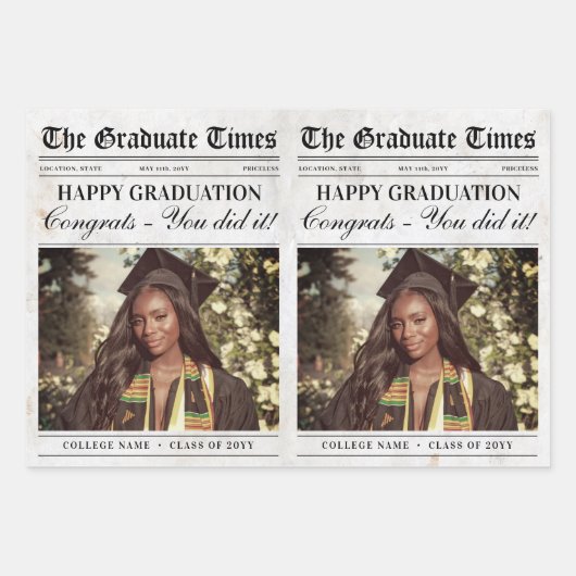 Bewerkbaar Afstuderen Krant Bloemenboeket Inpakpapier Vel (Voorkant 2)