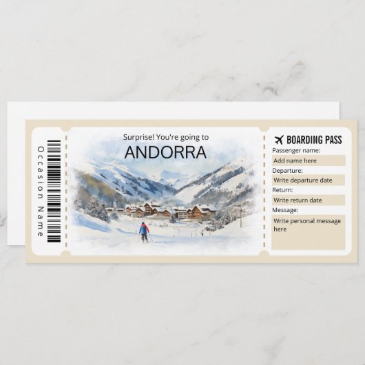Bewerkbaar Andorra Vliegticket, Andorra Trip Kaart (Voorkant / Achterkant)