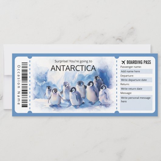 Bewerkbaar Antarctica Vliegticket Antarctica Trip Kaart (Voorkant)