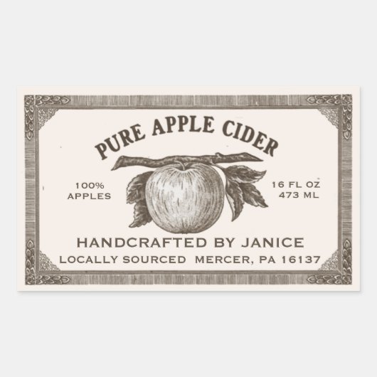  bewerkbaar Apple Cider Label Bruin en Ivoor (Voorkant)