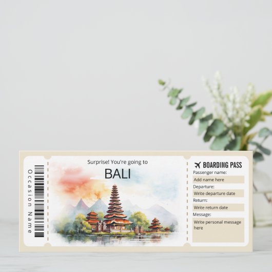 Bewerkbaar Bali Vliegticket, Bali Trip Kaart (Staand voorkant)