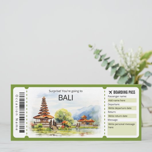 Bewerkbaar Bali Vliegticket, Bali Trip Kaart (Staand voorkant)