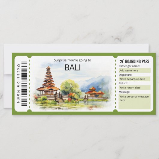Bewerkbaar Bali Vliegticket, Bali Trip Kaart (Voorkant)
