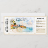 Bewerkbaar Barbados vliegtuig instapkaart ticket Kaart (Voorkant)