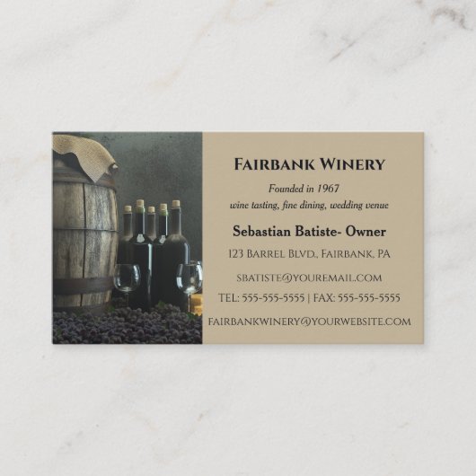 Bewerkbaar Barrel Winery Visitekaartje (Voorkant)