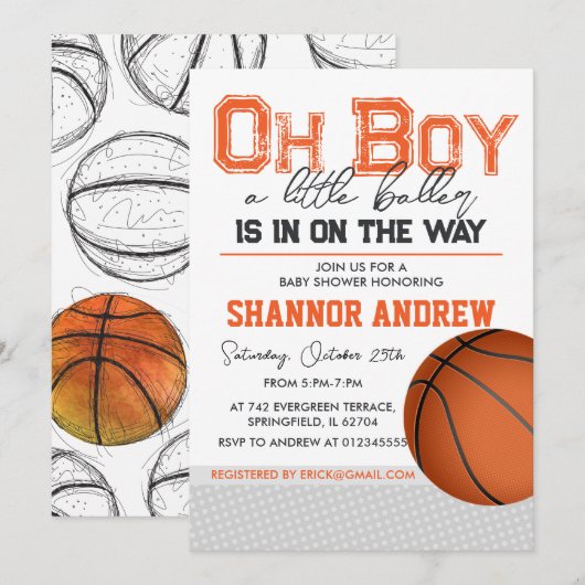 Bewerkbaar Basketbal Baby shower Kaart (Voorkant / Achterkant)