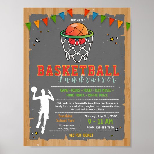 Bewerkbaar basketbal fondsenwervingsflyer poster (Voorkant)