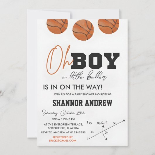 Bewerkbaar Basketbal Oh Boy Baby shower Kaart (Voorkant)