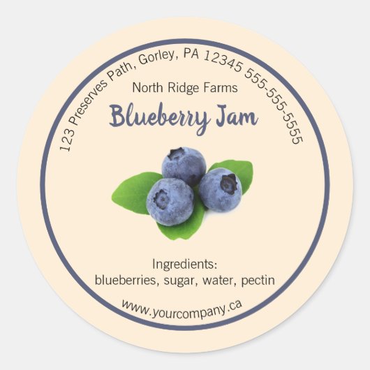 Bewerkbaar Bedrijf Blueberry Jam Label (Voorkant)