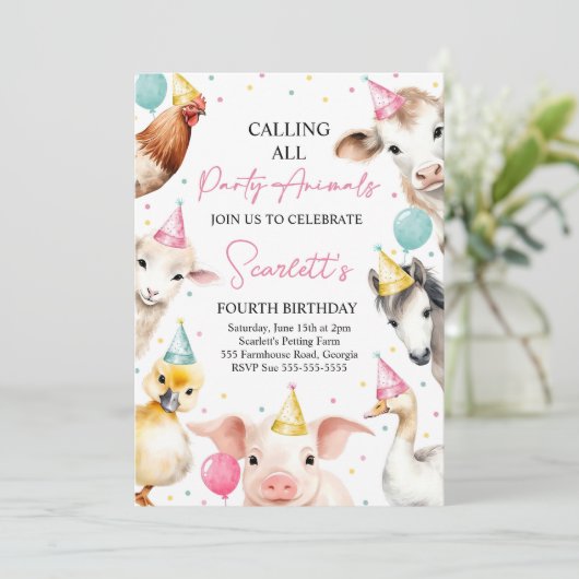 Bewerkbaar Belangrijke Partij Dieren Boerenmeisje  Kaart (Staand voorkant)