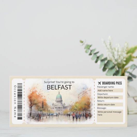 Bewerkbaar Belfast Vliegticket, Ierland Trip Kaart (Staand voorkant)