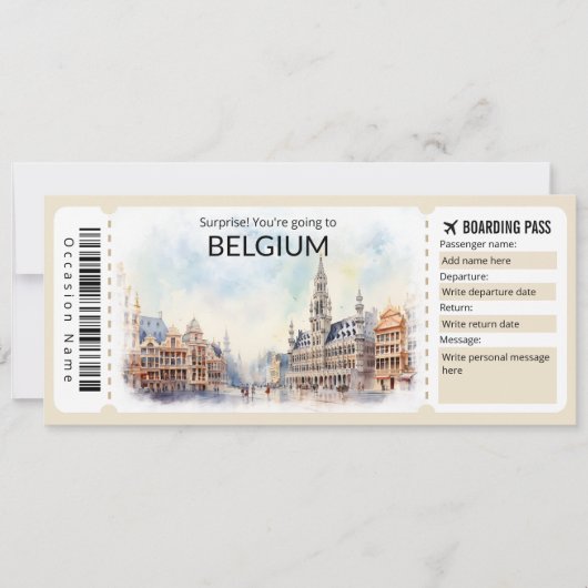 Bewerkbaar België Vliegticket, België Trip Kaart (Voorkant)