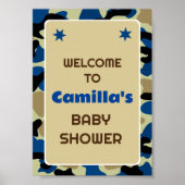 Bewerkbaar Blauw Camo Party Welkomstbord Poster (Voorkant)