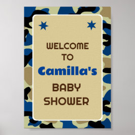 Bewerkbaar Blauw Camo Party Welkomstbord Poster