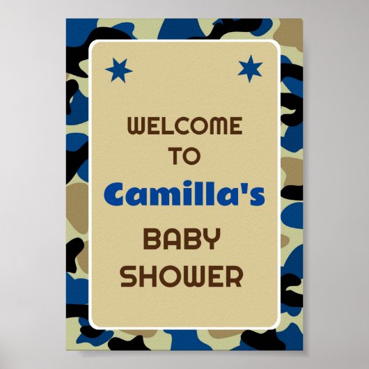 Bewerkbaar Blauw Camo Party Welkomstbord Poster (Voorkant)