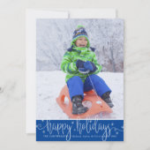 Bewerkbaar blauw | Prettige feestdagen White Scrip Feestdagenkaart (Voorkant)