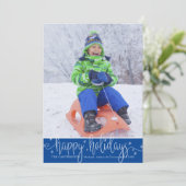 Bewerkbaar blauw | Prettige feestdagen White Scrip Feestdagenkaart (Staand voorkant)