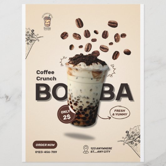 Bewerkbaar Boba-theecafé Flyer, Klein Zakelijk Men Flyer (Voorkant)