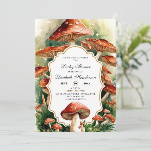 Bewerkbaar Boho Mushroom Baby shower Kaart (Staand voorkant)