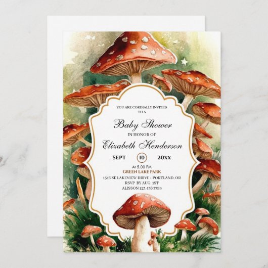 Bewerkbaar Boho Mushroom Baby shower Kaart (Voorkant / Achterkant)