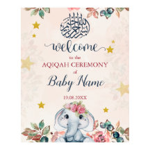 Bewerkbaar Boho Olifant Aqiqah Aqeeqah Poster teke