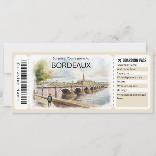 Bewerkbaar Bordeaux Vliegticket, Frankrijk Trip Kaart (Voorkant)