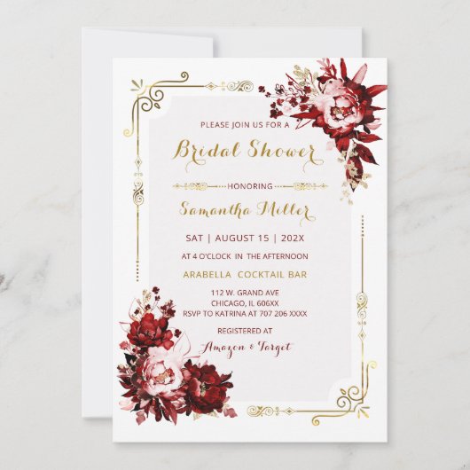 Bewerkbaar Bourgogne en Goud Vrijgezellenfeest Kaart (Voorkant)