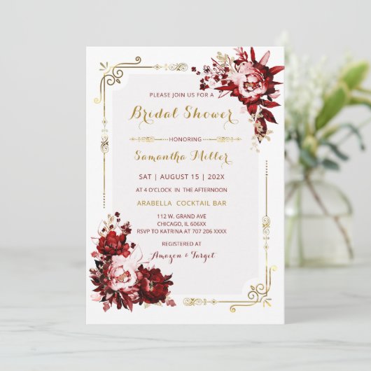 Bewerkbaar Bourgogne en Goud Vrijgezellenfeest Kaart (Staand voorkant)