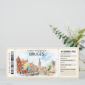 Bewerkbaar Brugge Vliegticket, België Trip Kaart (Staand voorkant)