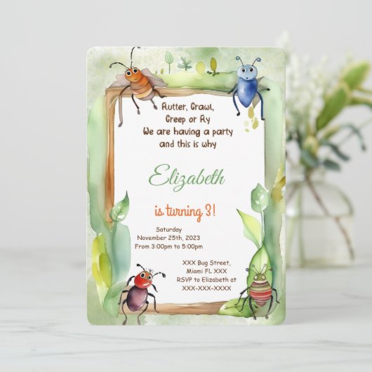 bewerkbaar Bug verjaardagsfeestje Kaart (Staand voorkant)