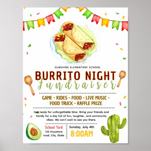 Bewerkbaar burrito fondsenwervingsflyer poster (Voorkant)