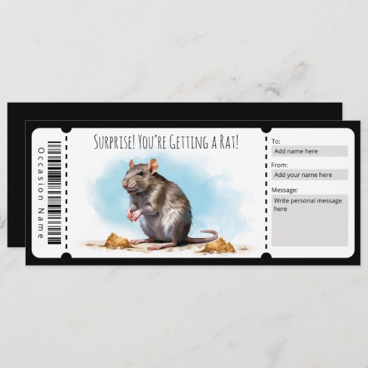 Bewerkbaar cadeaubon voor ratten kaart (Voorkant / Achterkant)