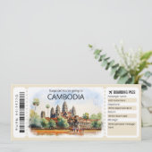 Bewerkbaar Cambodja Vliegticket, Cambodja Trip Kaart (Staand voorkant)