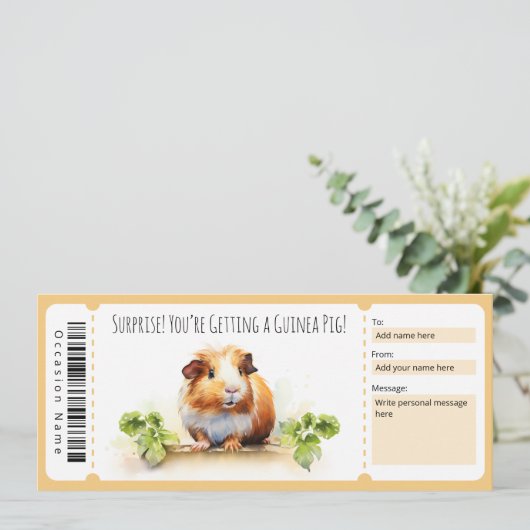 Bewerkbaar Cavia Cadeaubon Kaart (Staand voorkant)