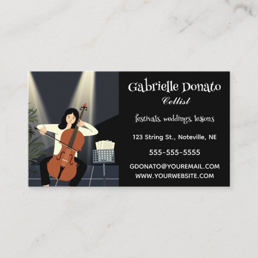 Bewerkbaar Cellist Muzikant Visitekaartje (Voorkant)