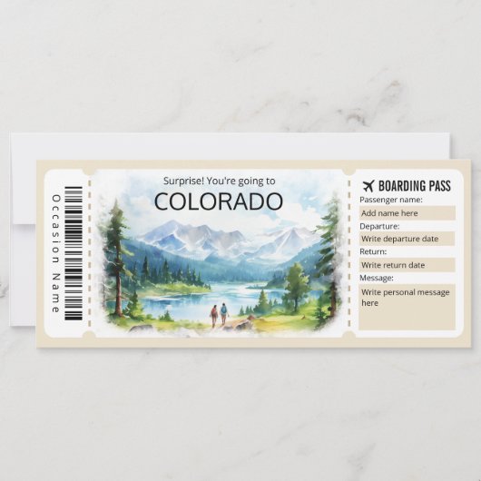 Bewerkbaar Colorado Vliegticket, Colorado Trip Kaart (Voorkant)