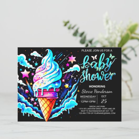 Bewerkbaar Cone Ice Cream Boy Baby shower Kaart (Staand voorkant)