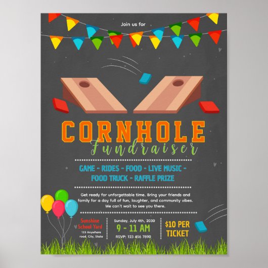Bewerkbaar cornhole fondsenwervingsflyer poster (Voorkant)