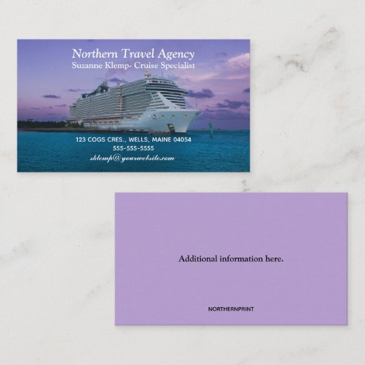 bewerkbaar cruiseschip van reisagent visitekaartje (Voorkant / Achterkant)