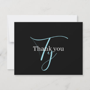 Bewerkbaar Cursief Schrift Monogram Zwart Blauw Wi Bedankkaart